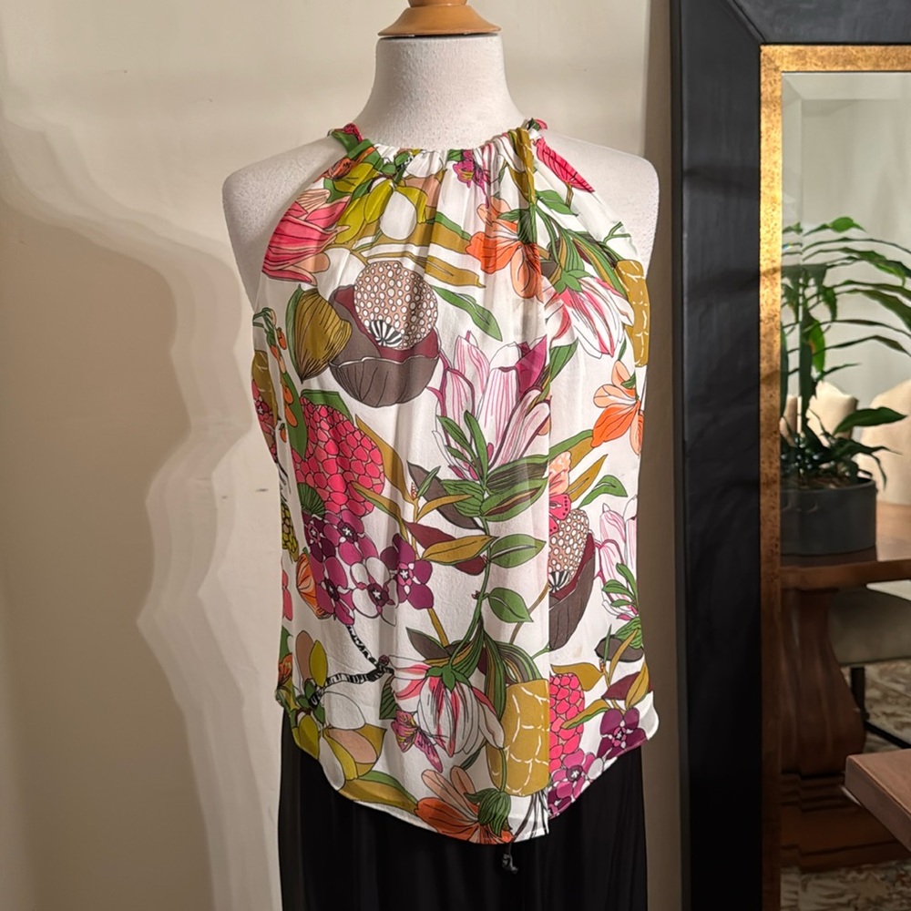 Trina Turk Silk Tie Top Floral Blouse